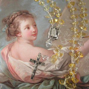 Citrine Rosary on Sterling Silver, Prosperous Heart Praying Hands, Handmade